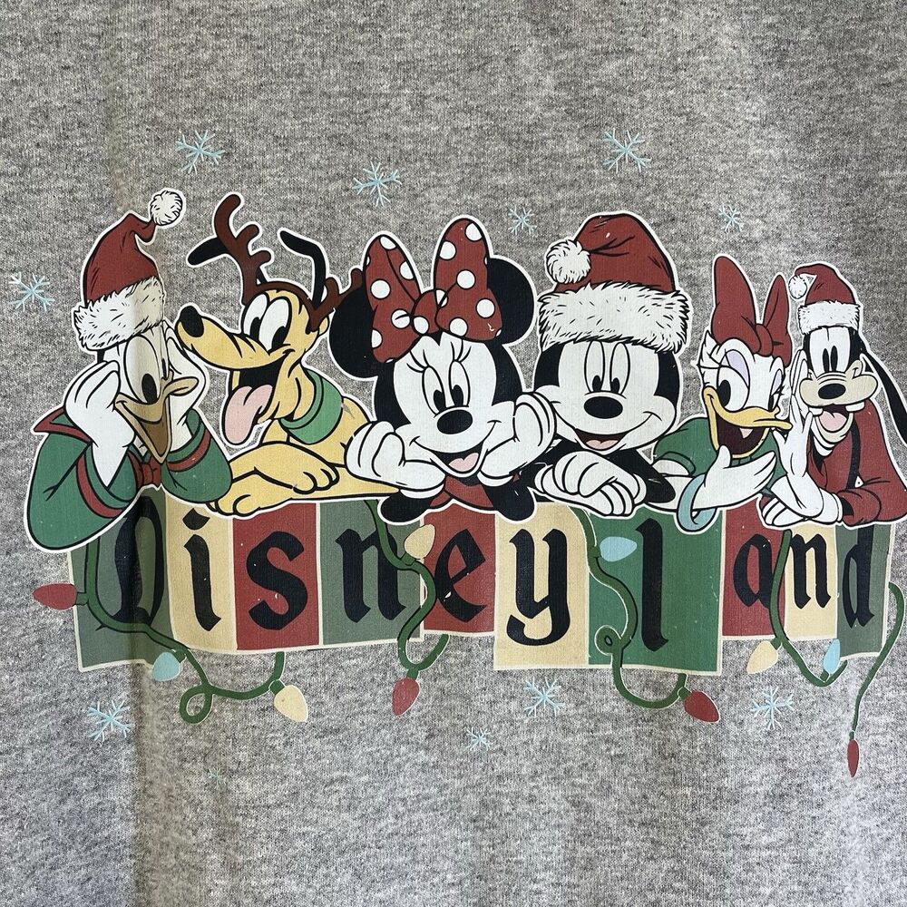 Disneyland Christmas Mickey & Friends Beige Crew Neck Sweatshirt Womens Large